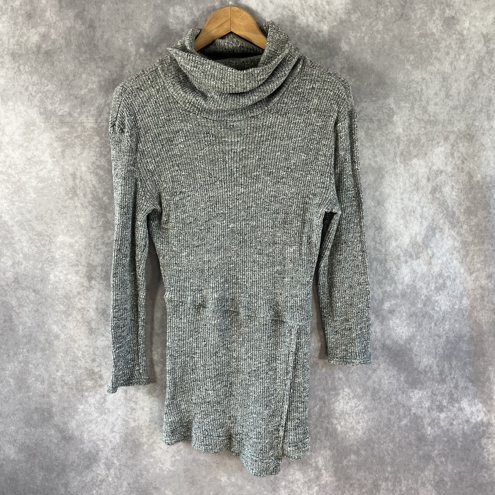 Free People Tunic Sweater Womens Medium Grey Marled Cowl Neck Asymmetrical Hem